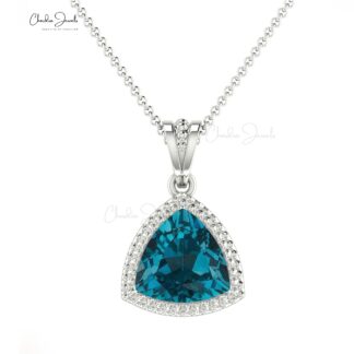 Trillian Cut Dangle Pendant In Solid 14k Gold London Blue Topaz 6mm Gemstone Necklace