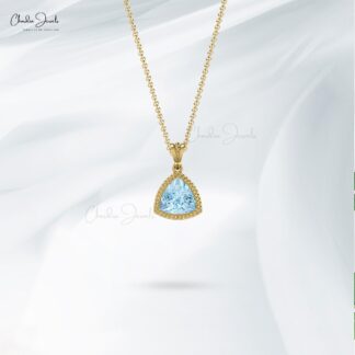Solitaire Women Pendant in 14k Solid Gold Aquamarine 6mm Gemstone Dangle Pendants