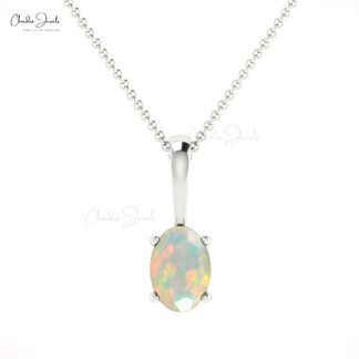 Single Gemstone Charm With 6x4mm Fire Opal Prong Set in 14k Gold Solitaire Pendant