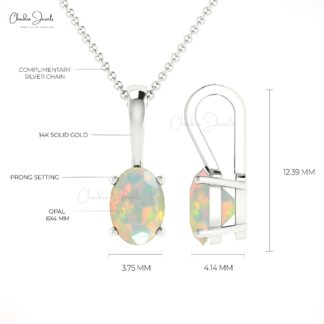 Single Gemstone Charm With 6x4mm Fire Opal Prong Set in 14k Gold Solitaire Pendant