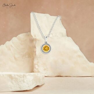 Spiral Round Cut Pendant in 14k Solid Gold Citrine 0.42 Ct Gemstone Bridal Necklace