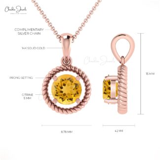 Spiral Round Cut Pendant in 14k Solid Gold Citrine 0.42 Ct Gemstone Bridal Necklace