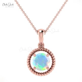 Brilliant Cut Spiral Charm With 5mm Fire Opal Prong Set In 14k Real Gold Pendant
