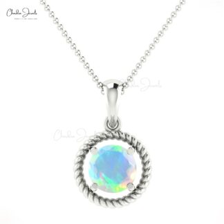 Brilliant Cut Spiral Charm With 5mm Fire Opal Prong Set In 14k Real Gold Pendant