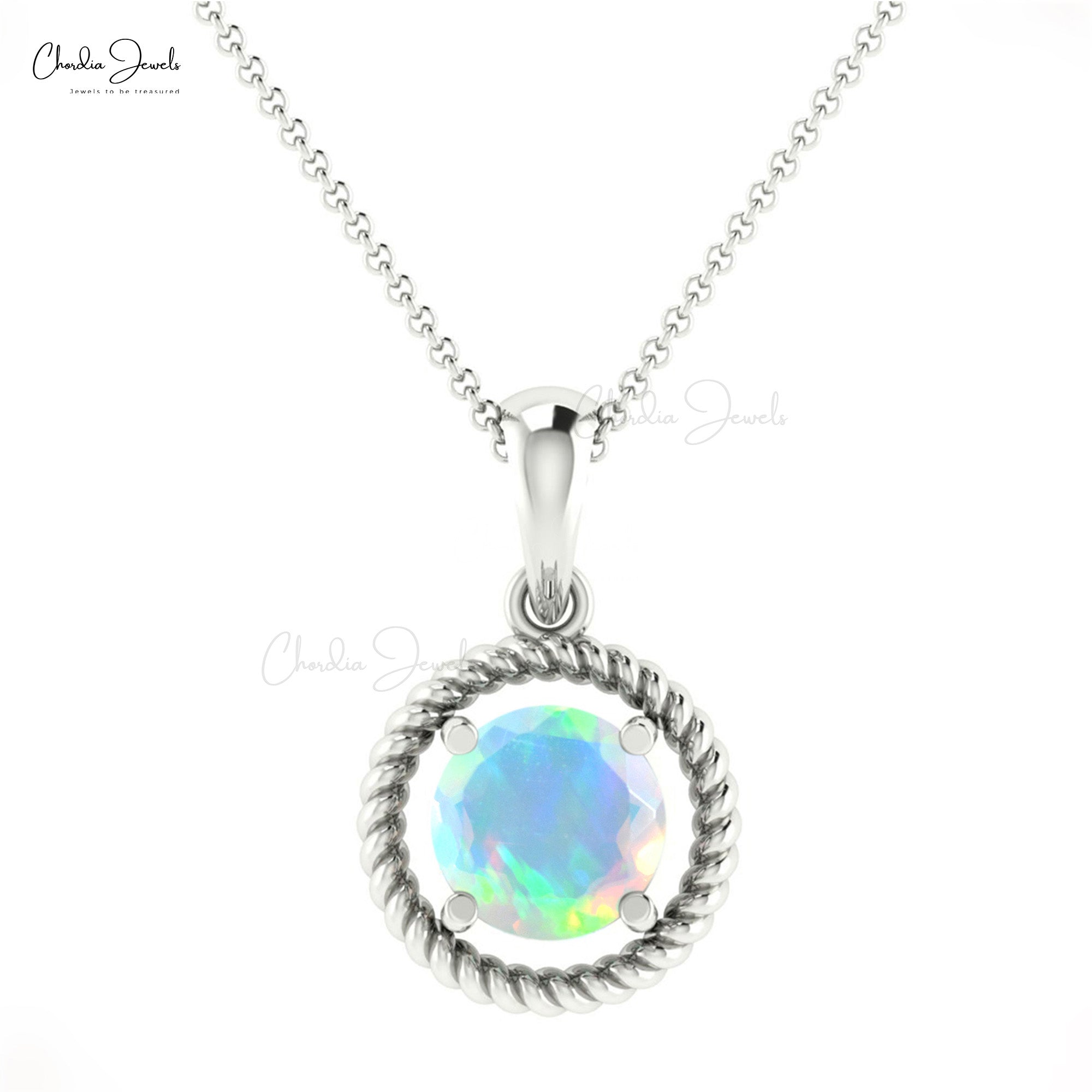 Brilliant Cut Spiral Charm With 5mm Fire Opal Prong Set In 14k Real Gold Pendant