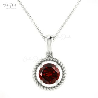 Round Dangle Charm With 5mm Red Garnet Gemstone 14k Solid Gold Solitaire Pendant
