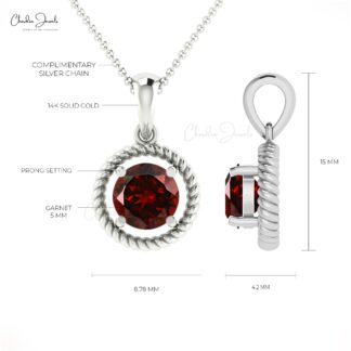 Round Dangle Charm With 5mm Red Garnet Gemstone 14k Solid Gold Solitaire Pendant