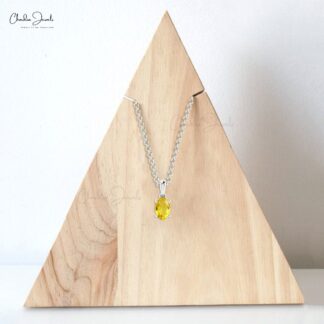 Solitaire Oval Charm With 6x4mm Yellow Sapphire 14k Real Gold Dangle Pendant