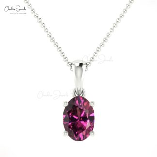 Natural Rhodolite Garnet 6x4mm Gemstone Prong Set in 14k Real Gold Solitaire Pendant