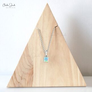 Solid 14k Gold Dangle Pendant With 4mm Fire Opal Solitaire Hallmarked Necklace