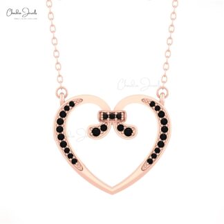 Round Cut Heart Necklace In 0.2 Ct Black Diamond Pave Set In 14k Pure Gold Love Necklace