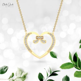 Solid 14k Gold Open Heart Necklace With 1.5mm White Diamond April Birthstone Necklaces