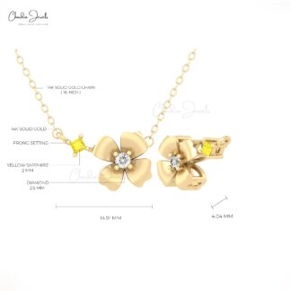 Natural Yellow Sapphire Floral Necklace In Solid 14k Gold Diamond Chain Bridal Jewelry