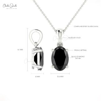 Solid 14k Gold Dangle Pendant in 0.8 Ct Black Diamond Handmade Necklace For Her