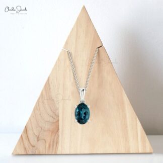 Gemstone Dangle Charm in Solid 14k Gold London Blue Topaz Solitaire Women Pendant