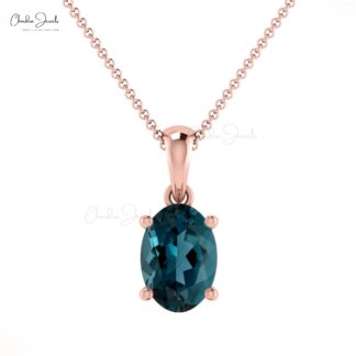 Gemstone Dangle Charm in Solid 14k Gold London Blue Topaz Solitaire Women Pendant
