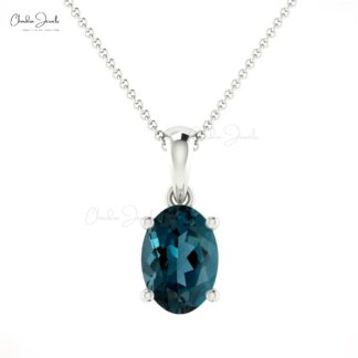 Gemstone Dangle Charm in Solid 14k Gold London Blue Topaz Solitaire Women Pendant
