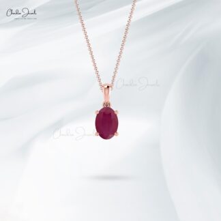 Oval Gemstone Charm With 7x5mm Ruby July Birthstone 14k Real Gold Dangle Pendant
