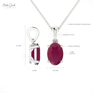 Oval Gemstone Charm With 7x5mm Ruby July Birthstone 14k Real Gold Dangle Pendant