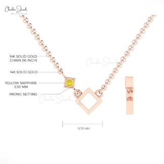 Natural Yellow Sapphire Necklace With 2.5mm Gemstone Accented In 14k Real Gold Jewelry