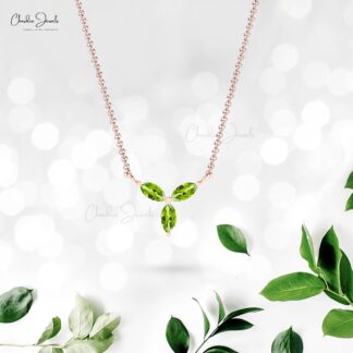 Gemstone Cluster Necklace With 0.24 Ct Peridot Three Stone Necklace In 14k Pure Gold