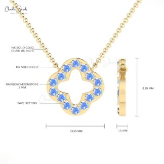 Pure 14k Gold Clover Chain Necklace With 0.70 Ct Rainbow Moonstone Proposal Necklaces