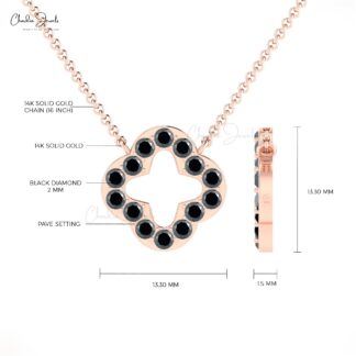 Round Cut Open Necklace with 0.42 Ct Black Diamond Accents In 14k Real Gold Chain Jewelry