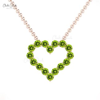 AAA Peridot Open Heart Necklace With 2mm Gemstone Bead Set In 14k Pure Gold Necklaces