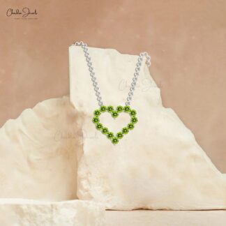 AAA Peridot Open Heart Necklace With 2mm Gemstone Bead Set In 14k Pure Gold Necklaces