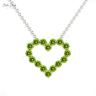 AAA Peridot Open Heart Necklace With 2mm Gemstone Bead Set In 14k Pure Gold Necklaces