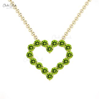 AAA Peridot Open Heart Necklace With 2mm Gemstone Bead Set In 14k Pure Gold Necklaces