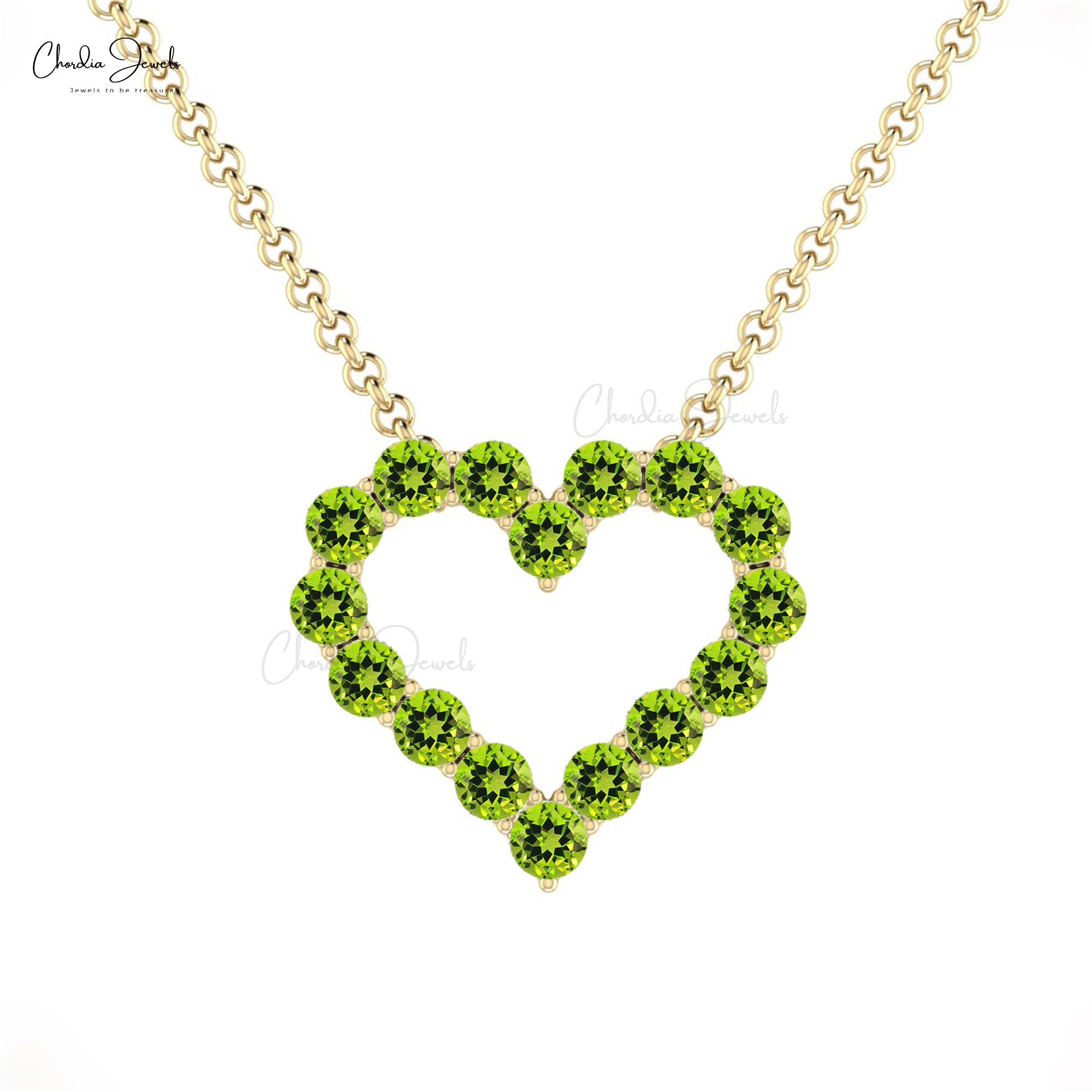 AAA Peridot Open Heart Necklace With 2mm Gemstone Bead Set In 14k Pure Gold Necklaces