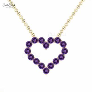 Solid 14k Gold Open Heart Necklace With 2mm Amethyst February Birthstone Women Necklace