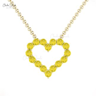 Brilliant Cut Open Heart Necklace With 0.48 Ct Yellow Sapphire 14k Solid Gold Necklace