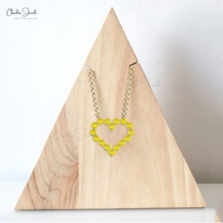 Brilliant Cut Open Heart Necklace With 0.48 Ct Yellow Sapphire 14k Solid Gold Necklace