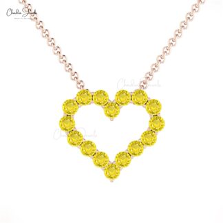 Brilliant Cut Open Heart Necklace With 0.48 Ct Yellow Sapphire 14k Solid Gold Necklace