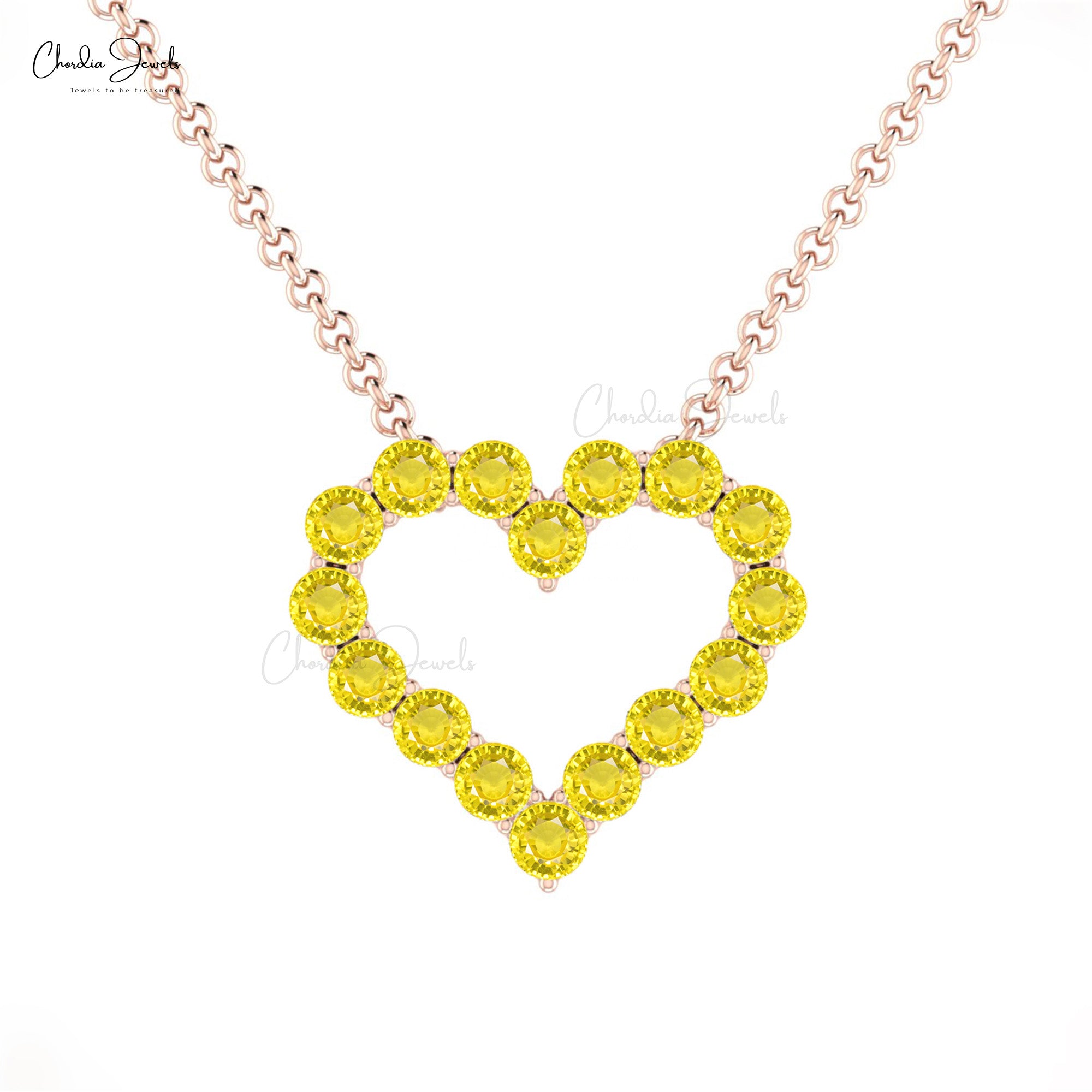 Brilliant Cut Open Heart Necklace With 0.48 Ct Yellow Sapphire 14k Solid Gold Necklace
