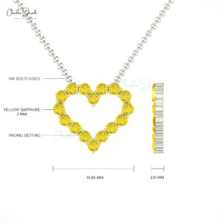 Brilliant Cut Open Heart Necklace With 0.48 Ct Yellow Sapphire 14k Solid Gold Necklace