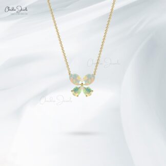 14k Solid Gold Natural Fire Opal Gemstone Butterfly Necklace For Love