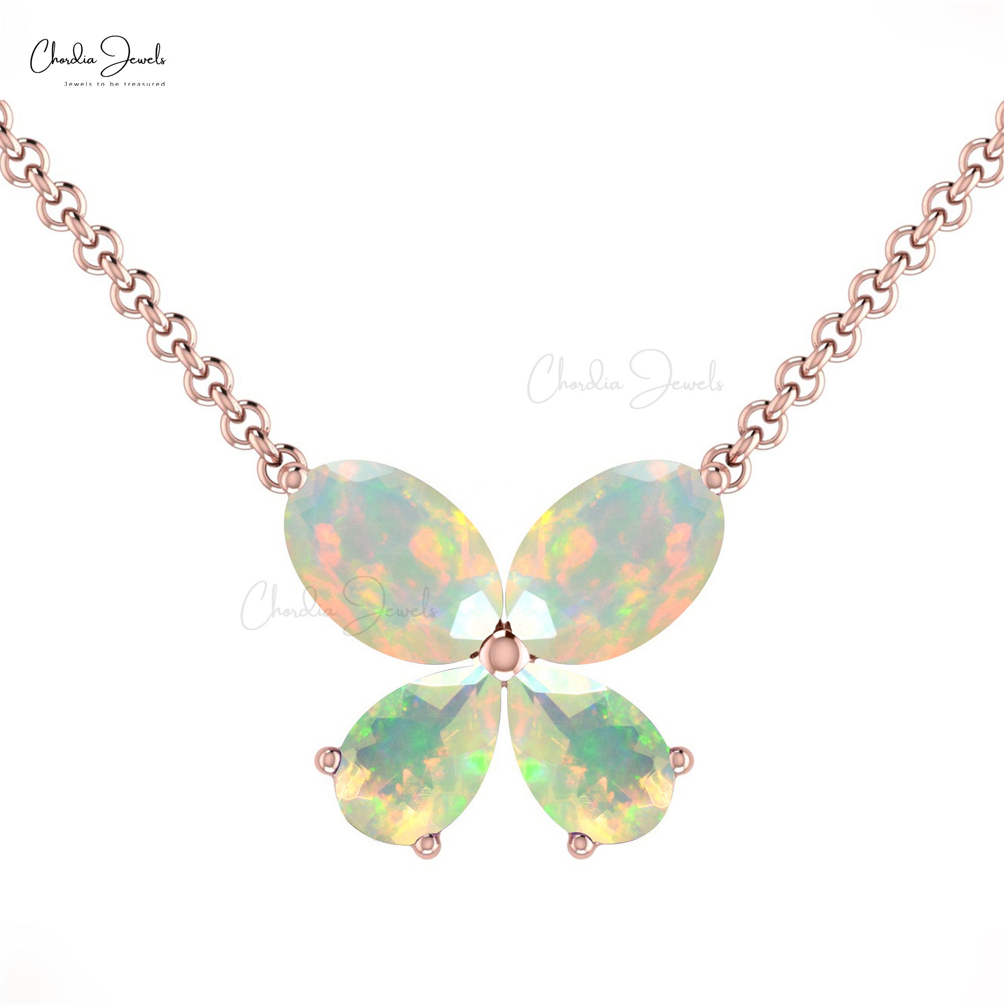 14k Solid Gold Natural Fire Opal Gemstone Butterfly Necklace For Love