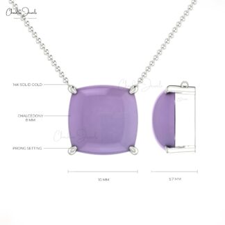 Single Stone Cushion Necklace With 8mm Chalcedony Prong Set In 14k Solid Gold Necklace