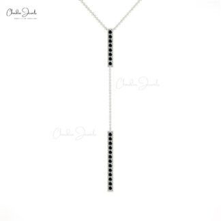 Round Black Diamond Drop Chain Necklace In Solid 14k Gold Light Weight Jewelry For Her
