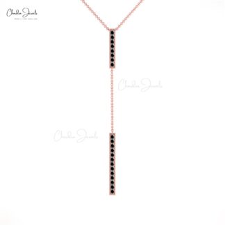 Round Black Diamond Drop Chain Necklace In Solid 14k Gold Light Weight Jewelry For Her