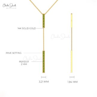 Natural Peridot Gemstone Lariat Necklace In 14k Solid Gold