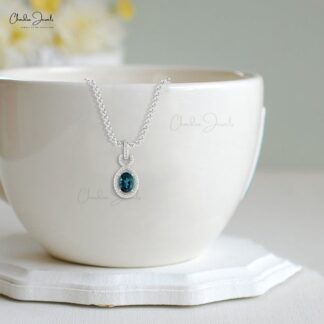 Solid 14k Gold Halo Bail Pendant With 7x5mm London Blue Topaz Diamond Infinity Pendants