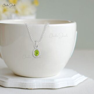 Birthstone Halo Pendant With 7x5mm Peridot And Diamond Infinity Pendants In 14k Real Gold