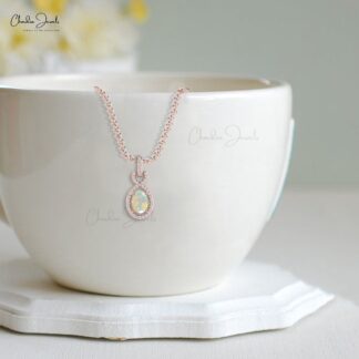 Diamond Halo Infinity Pendant With Fire Opal October Birthstone 14k Real Gold Necklace