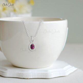 AAA Rhodolite Garnet Halo Bail Pendant With Diamond Infinity 14k Gold Women Jewelry
