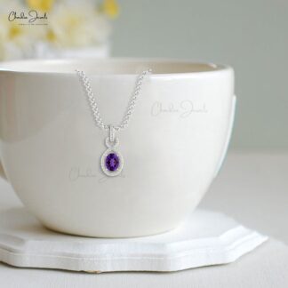 Infinity Wedding Pendant In 14k Solid Gold Amethyst 7x5mm Gemstone Diamond Halo Pendants