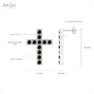Dainty Diamond Religious Stud In Real 14k Gold Black Diamond Cross Jesus Earrings